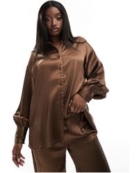 In The Style - Long Sleeve Satin Shirt Co-ord - Lyst