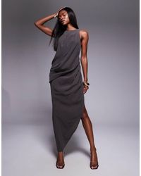 ASOS - Maxi Jurk Van Mesh Met Asymmetrische Zoom En Gedrapeerd Detail - Lyst