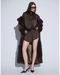 Noughts & Kisses - Satin High Neck Extreme Drape Balloon Sleeve Playsuit - Lyst