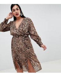 Boohoo Exclusive Plus - Chiffon Midi-jurk Met Overslag In Luipaard - Bruin