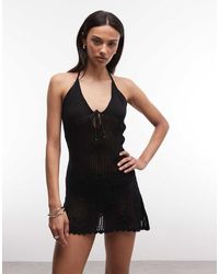 Monki - Floral Crochet Tie Front Beach Mini Dress - Lyst