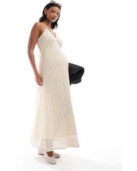 Vero Moda - – maxikleid aus cremeer spitze mit tiefem ausschnitt - Lyst