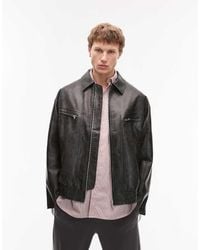 TOPMAN - Chaqueta Bomber De Cuero Sintético Efecto Lavado De - Lyst