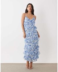 Vila - Asymmetric Frill Maxi Dress With Side Split - Lyst
