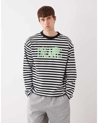 Weekday - Camiseta Blanca A Rayas De Manga Larga Y Corte Cuadrado Con Estampado Gráfico - Lyst