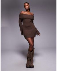 Aria Cove - Knitted Bardot Mini Jumper Dress - Lyst