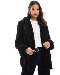 Brave Soul - shaggy Faux Fur Double-breasted Short Coat - Lyst