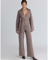House Of Cb - Avery Taupe Wool Wide Leg Trousers - Lyst
