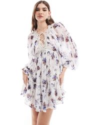 ASOS - Lace Trim Plunge Batwing Mini Dress With Pep Hem - Lyst