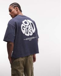 ASOS - Oversized Recht T-Shirt Van Zware Stof Met Grafische Print Op De Achterkant - Lyst