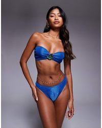 South Beach - Crinkle Bandeau Bikini Top With Flower Detail - Lyst