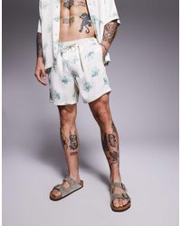ASOS - Halflange Zwemshort Van Satijn Met Bloemenprint - Lyst