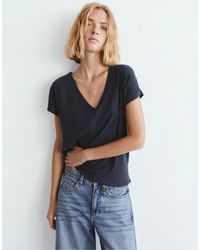 Pull&Bear - T-shirt en lin mélangé à col v - moyen - Lyst