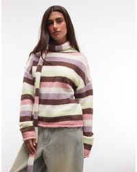 Daisy Street - Stripe Roll Detail Neck Cropped Sweater - Lyst