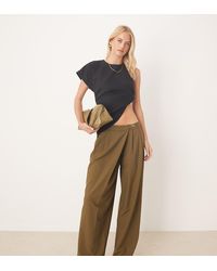 ASOS - Pantalones De Sastre Caquis De Pernera Ancha Con Diseño Cruzado Asimétrico Y Detalle De Hebilla De Asos Design Tall-Verde - Lyst