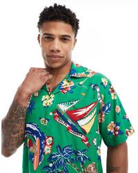 Polo Ralph Lauren - Overhemd Van Rayon Met Klassieke Oversized Pasvorm, Korte Mouwen, Reverskraag En Surfbeer-Print - Lyst