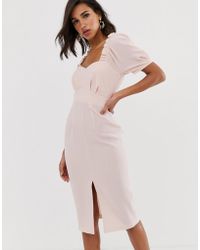 ASOS Midi Pencil Dress With Sweetheart Neckline - Pink