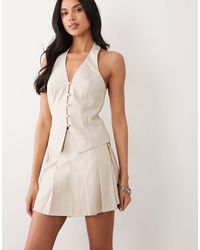 Miss Selfridge - Elegante Geplooide Mini Rok Met Linnenlook En Strepen - Lyst