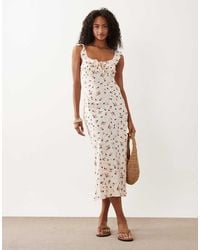 New Look - Floral Ruffle Strappy Midi Dress - Lyst