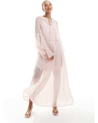 Vero Moda - Boho Frill Sleeve Tie Waist Maxi Dress - Lyst