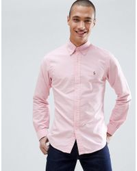 polo ralph lauren slim fit pique shirt player logo button down in white