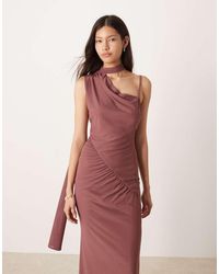 ASOS - Mesh One Shoulder Dress With Wrap Around Skinny Scarf Detail - Lyst