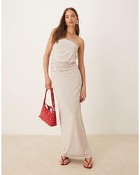 SNDY'S - Vestito Lungo A Fascia Color Pietra Con Arricciature Laterali - Lyst