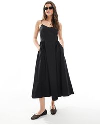 Threadbare - Vestido Midi Con Cuello De Pico Y Cintura Baja De Tejido Rico En Algodón De - Lyst