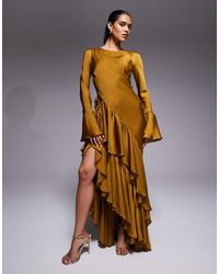 ASOS - Long Sleeve Ruffle Maxi Dress With Open Back - Lyst