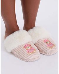 Boux Avenue - Cosy Soft Teddy Embroidered Fluffy Mule Slippers - Lyst