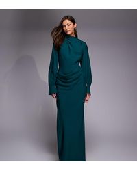 ASOS - Asos Design Tall High Neck Drape Maxi Dress With Drape Skirt - Lyst