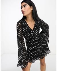 In The Style X Lorna Luxe Volume Sleeve Button Front Mini Smock Dress in  Black