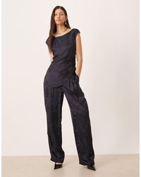 ASOS - Elegante Broek Van Satijnen Jacquard Met Hoge Taille En Rechte Pijpen - Lyst