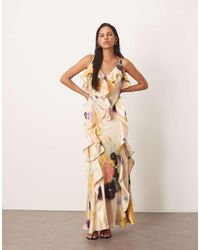 ARRANGE - Vestito Sottoveste Lungo A Fiori Sfocati Con Volant E Gonna Con Taglio Sbieco - Lyst