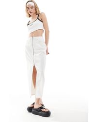 Calvin Klein - Zip Detail Denim Maxi Skirt - Lyst