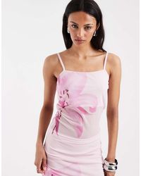 Pieces - Overblown Placement Floral Print Mesh Top Co-Ord - Lyst