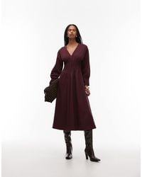 ARKET - V-Neck Cinched Waist Midaxi Dress With Volume Sleeves - Lyst
