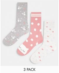 Women'secret 3 Pack Crew Socks With Cat And Spot Print - Pink