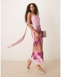 Mango - Vestido Con Estampado Gráfico Abstracto Y Detalle Asimétrico Drapeado Al Hombro De - Lyst