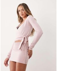BO+TEE - Soft Knit V-Neck Tie Detail Wrap Ballet Top Co-Ord - Lyst