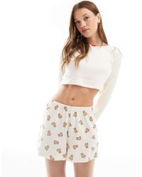 Wednesday's Girl - Teddy Print Pointelle Long Sleeve Pyjama Set - Lyst