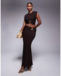ASOS - Co-ord Drape Maxi Skirt With Gold Detail - Lyst