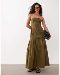 ASOS - Cotton Sateen Bandeau Maxi Sundress With Dropped Waist Poplin Skirt - Lyst