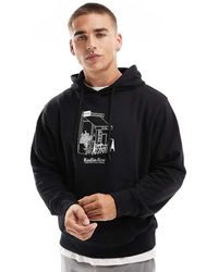 Jack & Jones - Sudadera Negra Extragrande Con Capucha Y Estampado En El Pecho "Radio Row" De - Lyst