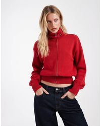 ASOS - Knitted Cotton Blend Funnel Neck Zip Up Cardigan - Lyst