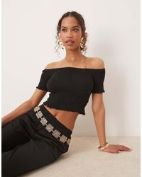 Glamorous - Shirred Bardot Crop Top - Lyst