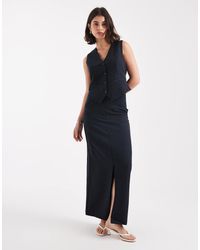 Pieces - Falda De Sastre Larga Azul Marino Con Raya Diplomática De (Parte De Un Conjunto) - Lyst