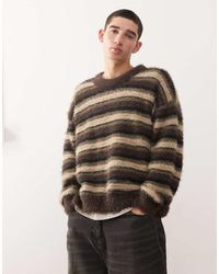 Weekday - Jersey Marrón A Rayas Extragrande De Punto Desflecado De - Lyst