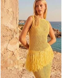 ASOS - Fringe Hem Open Stitch Aysmmetric Tank - Lyst
