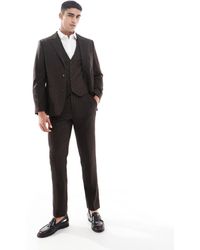 ASOS - Pantalones De Traje Marrones De Corte Slim Con Patrón De Espiga De Tejido Rico En Lana De - Lyst